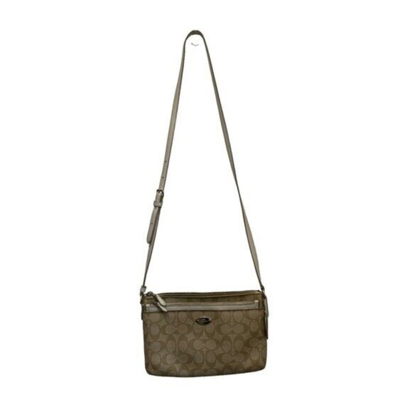 Coach East West Crossbody Purse Handbag Pop Up Pouch F52657 Light Khaki Chalk